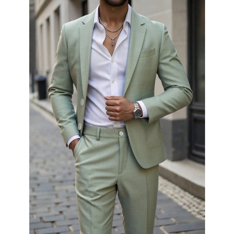 Formal Wear For Men In Wedding - ビジネスマン向け無地スーツ＆パンツセット、スリムフィット、大きなポケット付き、春・秋のディナー＆結婚式用