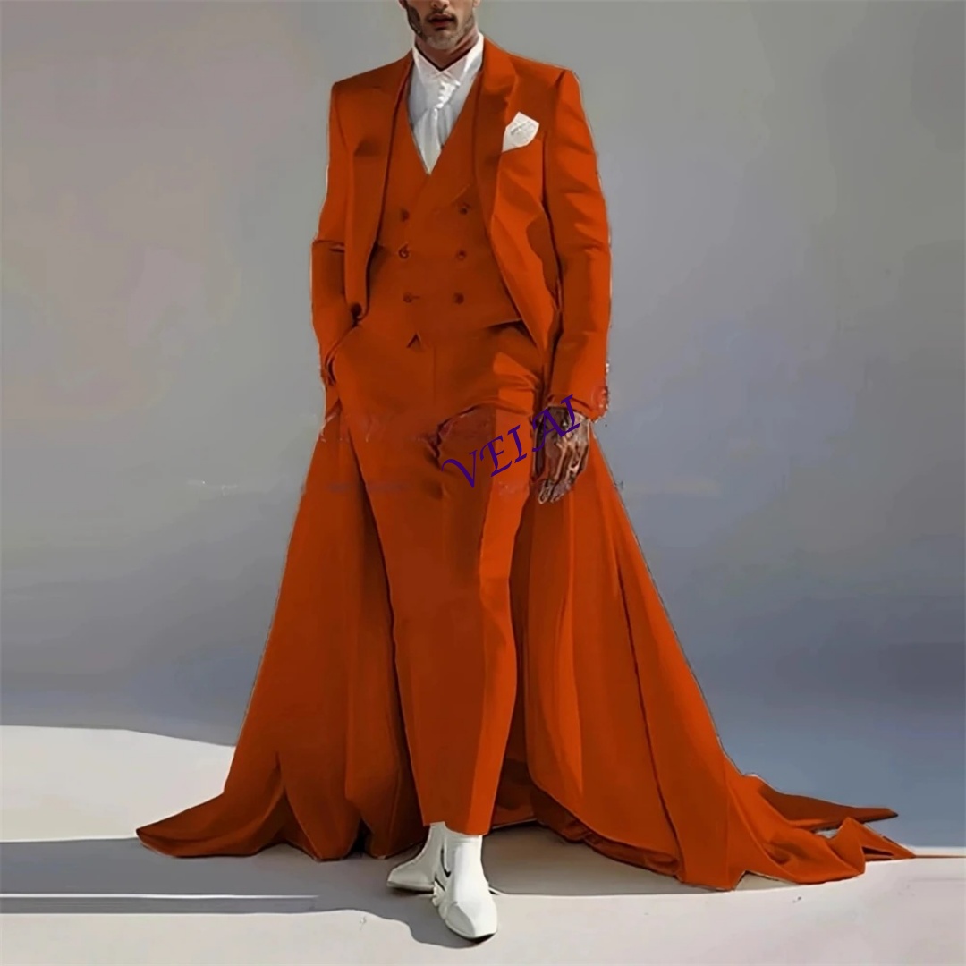 Men'S Formal Attire - カスタムメイドメンズバンケットスリーピーススーツセット、ロングテールスーツジャケットパンツベスト、メンズウェディンググルームスーツXS-4XL各種