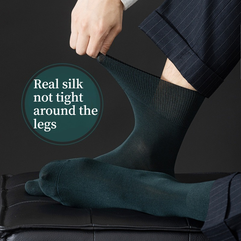 Men Formal Wear Green - メンズ本物のシルクビジネスドレスソックス、締め付けない履き口、通気性、柔らかい、ダークグリーン、オフィス、結婚式、フォーマルウェア用メンズソックス