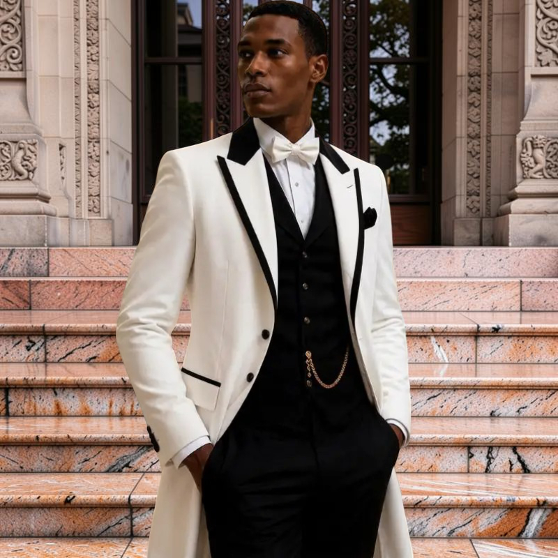 Formal Wear For Men In Wedding - メンズウェディングスーツ3点セット スリムフィット ロング丈 グルームタキシードジャケット シングルブレスト オーダーメイド