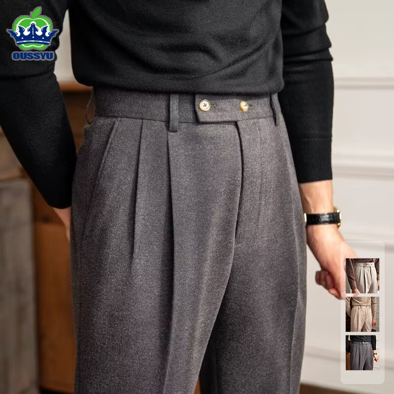 Men'S Formal Attire - クラシックなイタリアのナポリスタイルメンズスーツパンツ、ハイウエストストレートフィット、エレガントな宴会、フォーマルビジネス、厚手のズボン、男性用