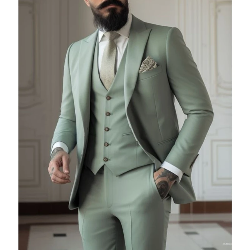 Men Formal Wear Green - メンズグリーンビジネススーツ,ウェディングドレス,ジャケット,ベスト,パンツ,ブレザー,コート,3ユニット