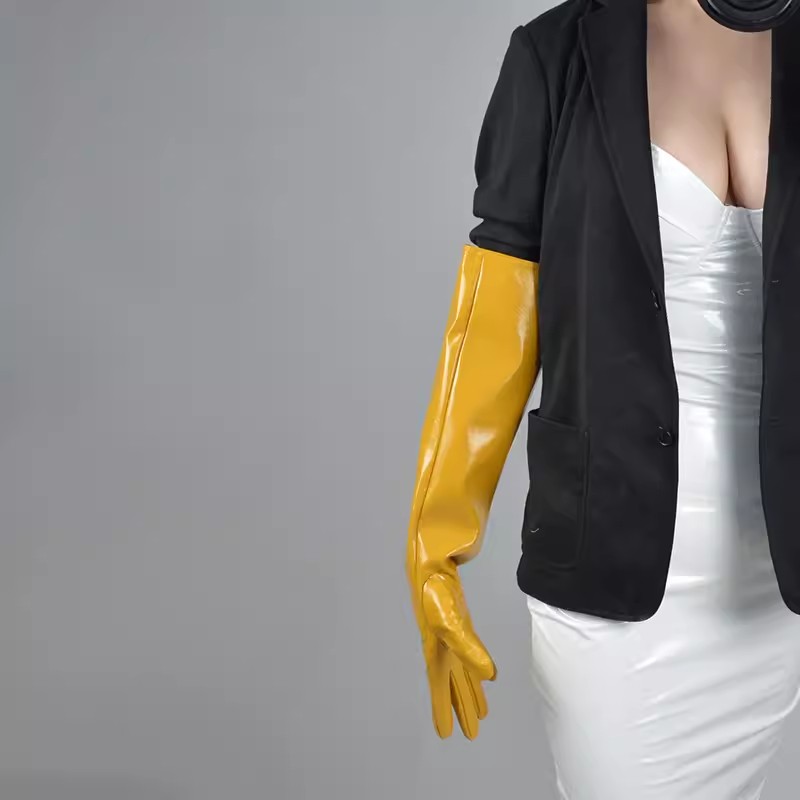 Formal Glove Leather - レディース ランウェイファッション イエロー PUレザー ロンググローブ 女性用