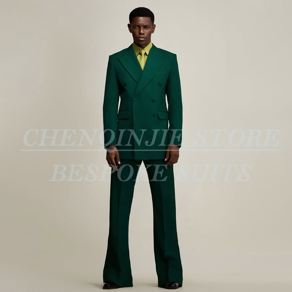 Men Formal Wear Green - 高級グリーンメンズスーツ フォーマルウェディング ダブルブレストブレザー 高品質 2ピース ジャケット