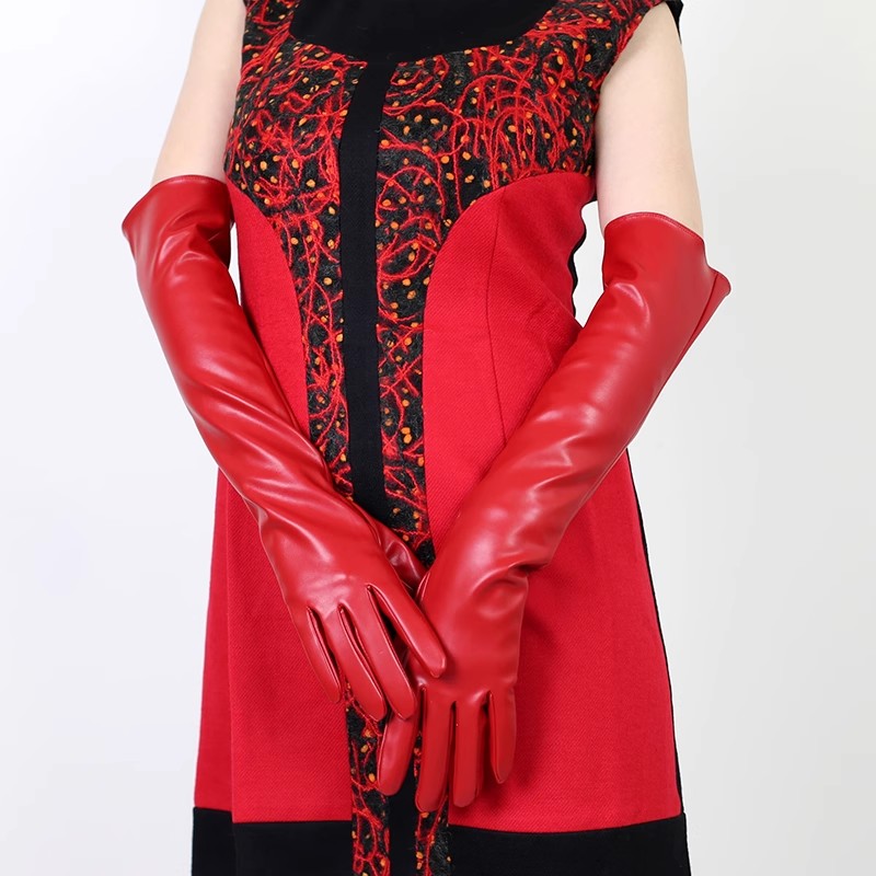 Formal Glove Leather - レディース ランウェイファッション レッド PUレザー ロンググローブ 女性用