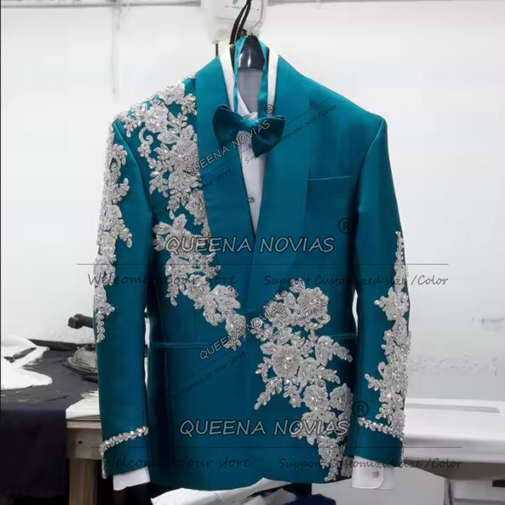 新郎専用ウェディングスーツ フォーマルウェア ビーズストーン - Men Formal Wear Green のレビューと価格