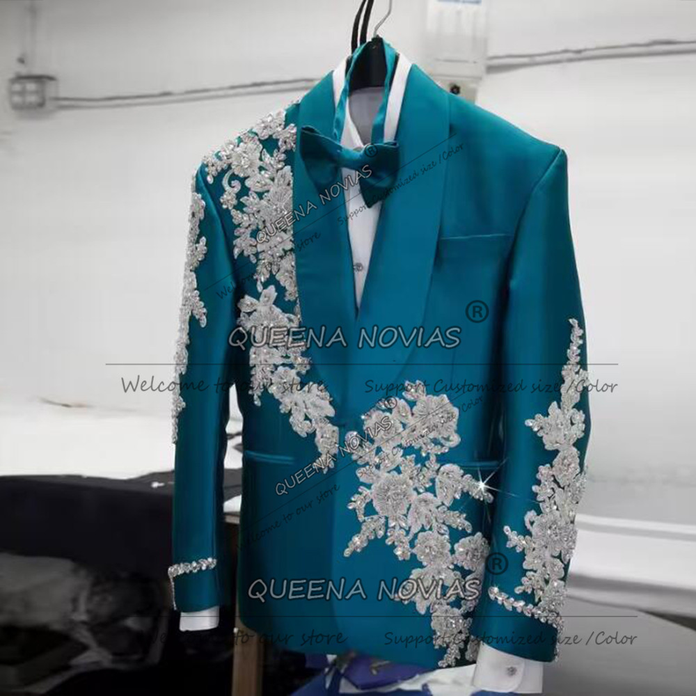 新郎専用ウェディングスーツ フォーマルウェア ビーズストーン - Men Formal Wear Green のレビューと価格