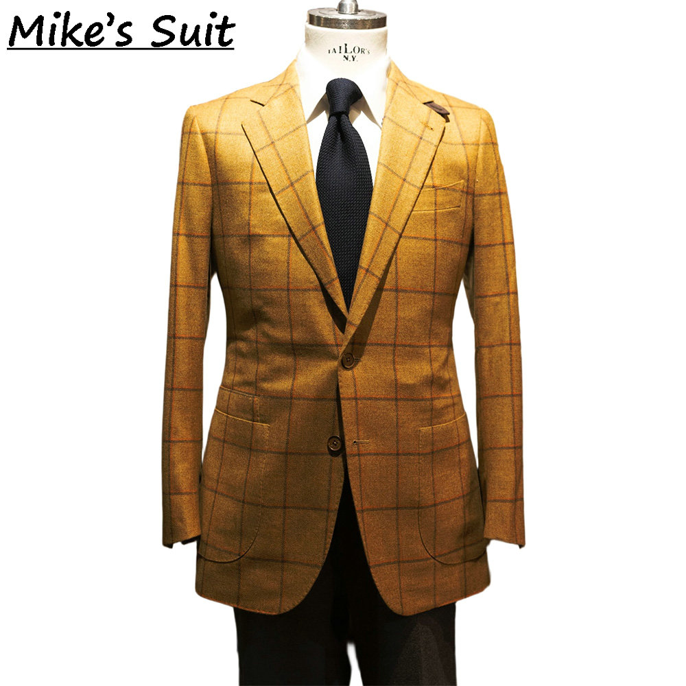 男性用マスタードイエローウィンドウペインチェックツイードウー - Formal Wear For Men Yellow のレビューと価格