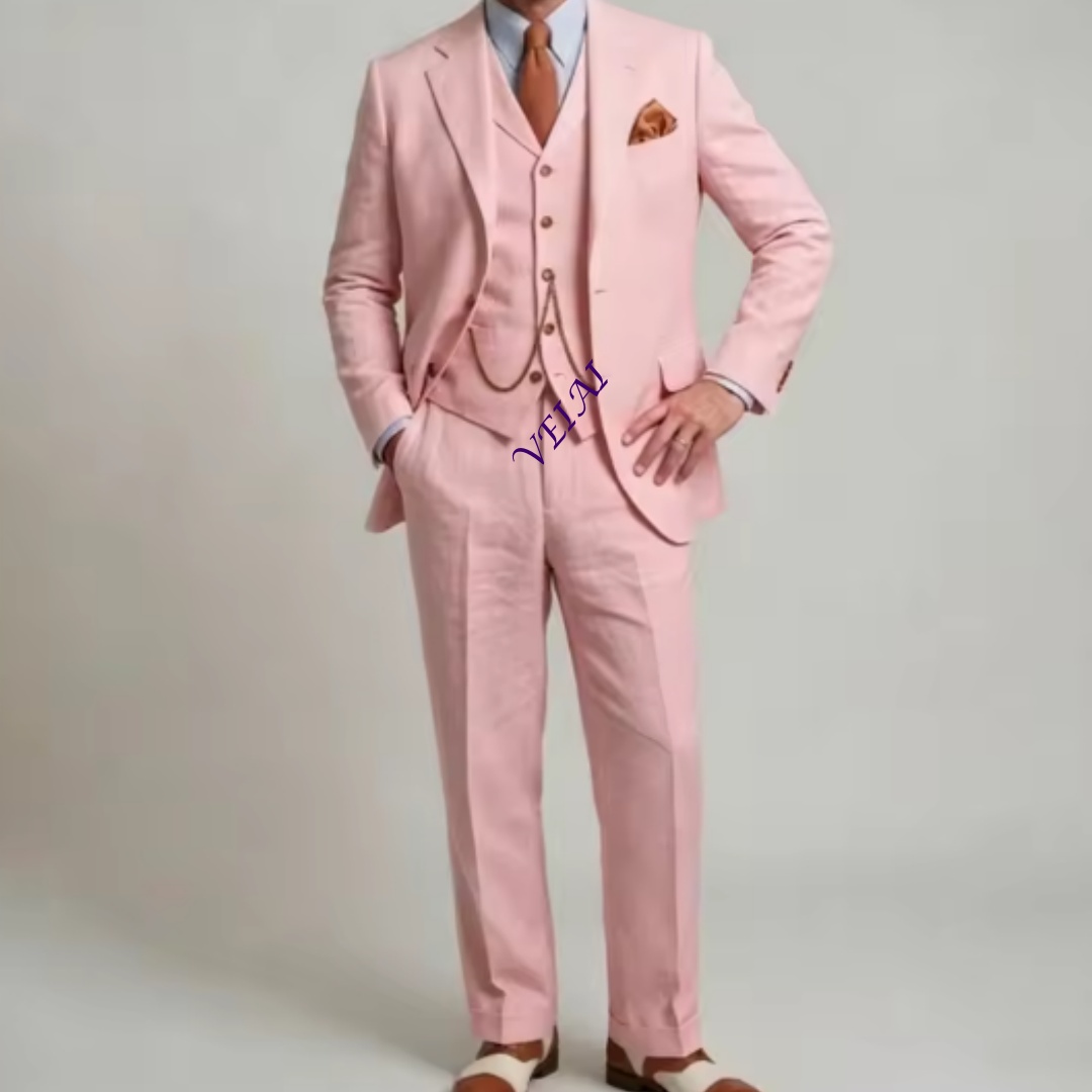 オーダーメイドの白いリネン素材のウェディングタキシード、3点 - Men'S Formal Attire のレビューと価格