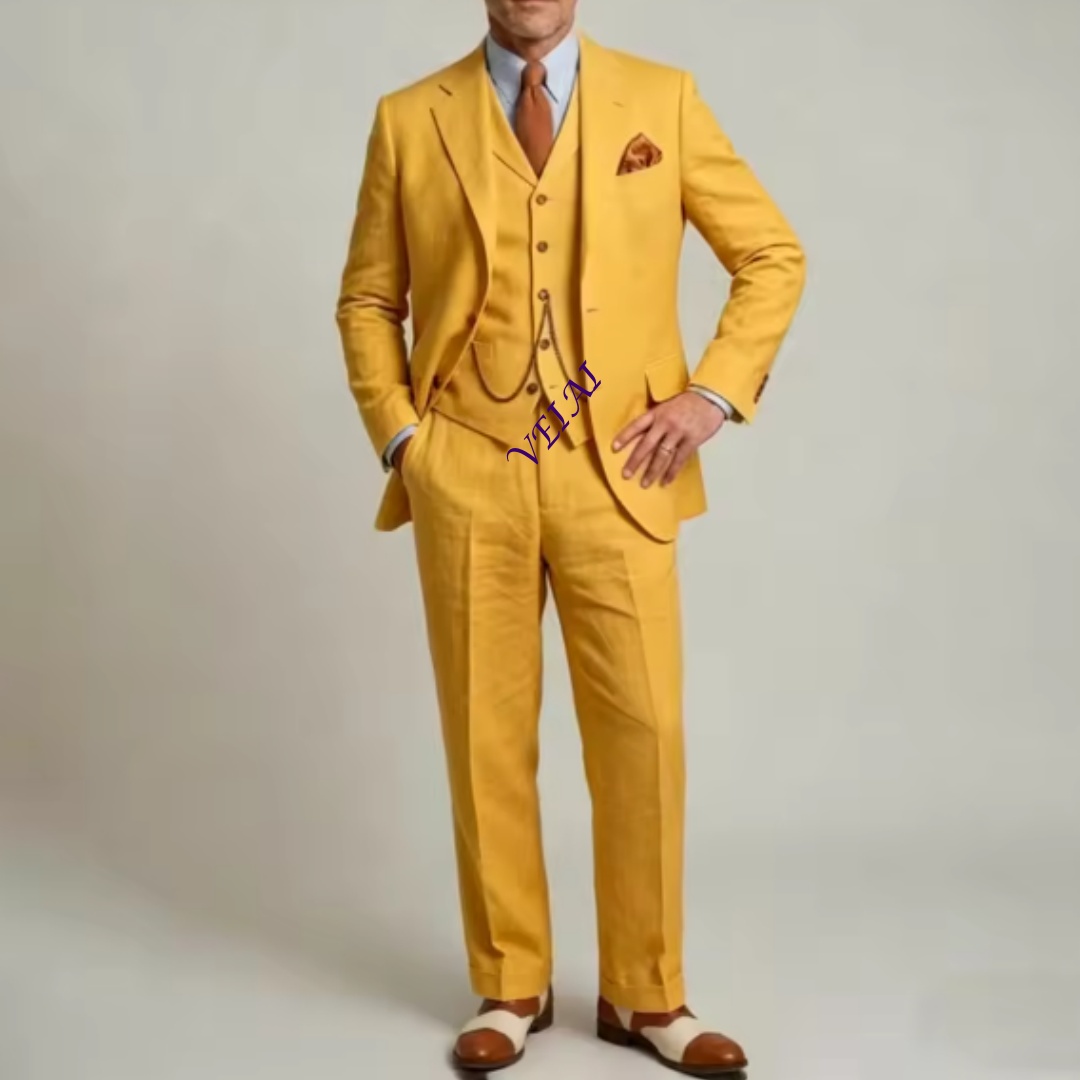オーダーメイドの白いリネン素材のウェディングタキシード、3点 - Men'S Formal Attire のレビューと価格