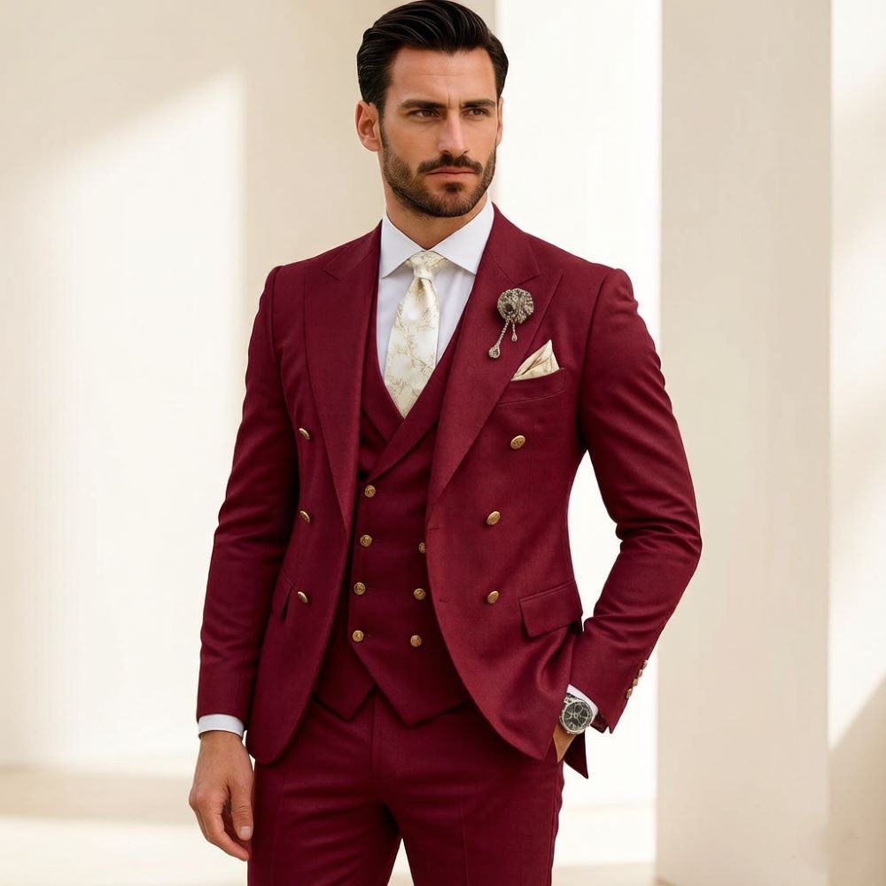 メンズアイボリーウェディングスーツスリムフィット3ピースダブ - Formal Wear For Men In Wedding のレビューと価格
