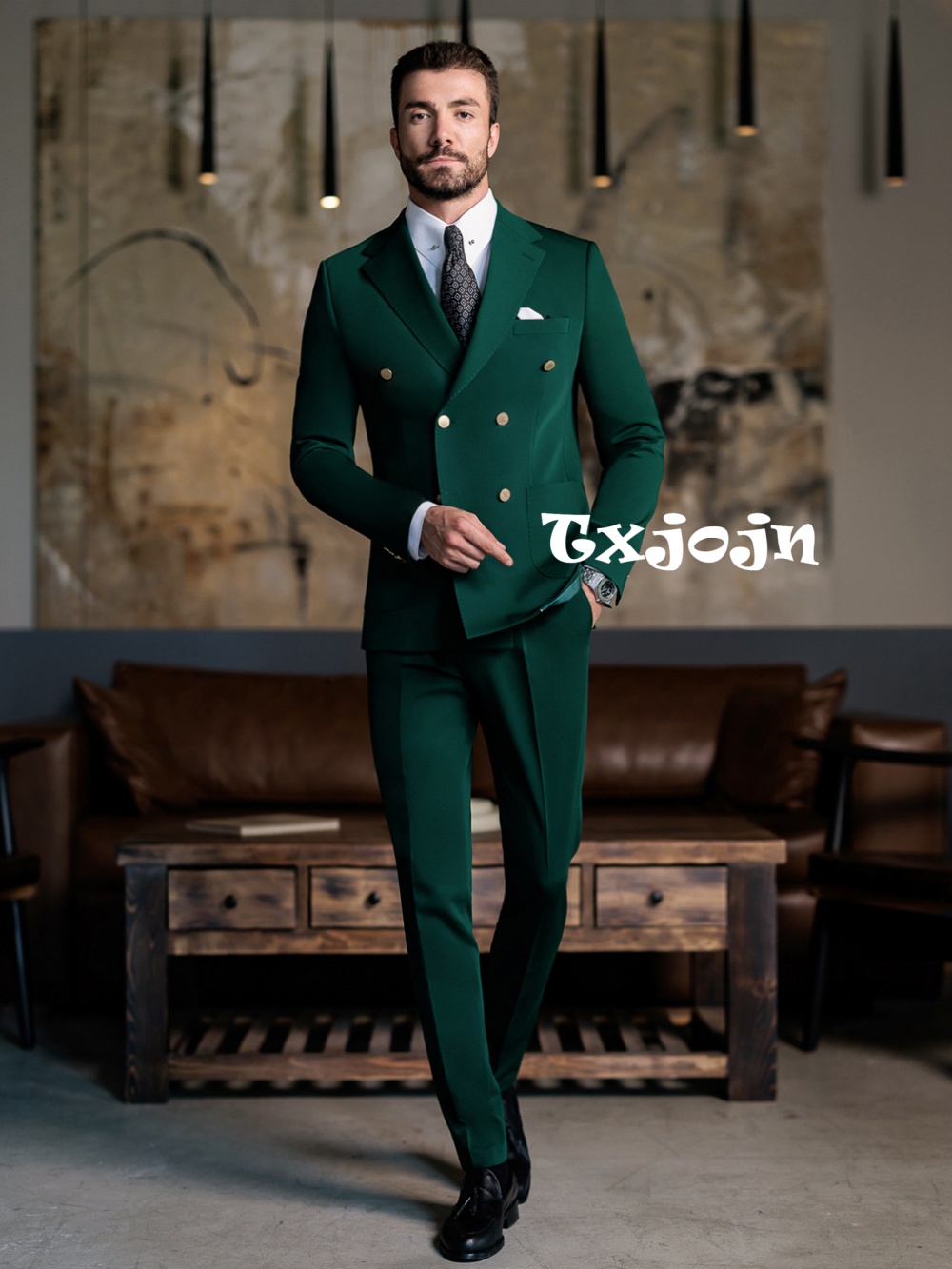 グリーンのフォーマルなメンズスリムフィットスーツ 2ピース  - Men Formal Wear Green のレビューと価格