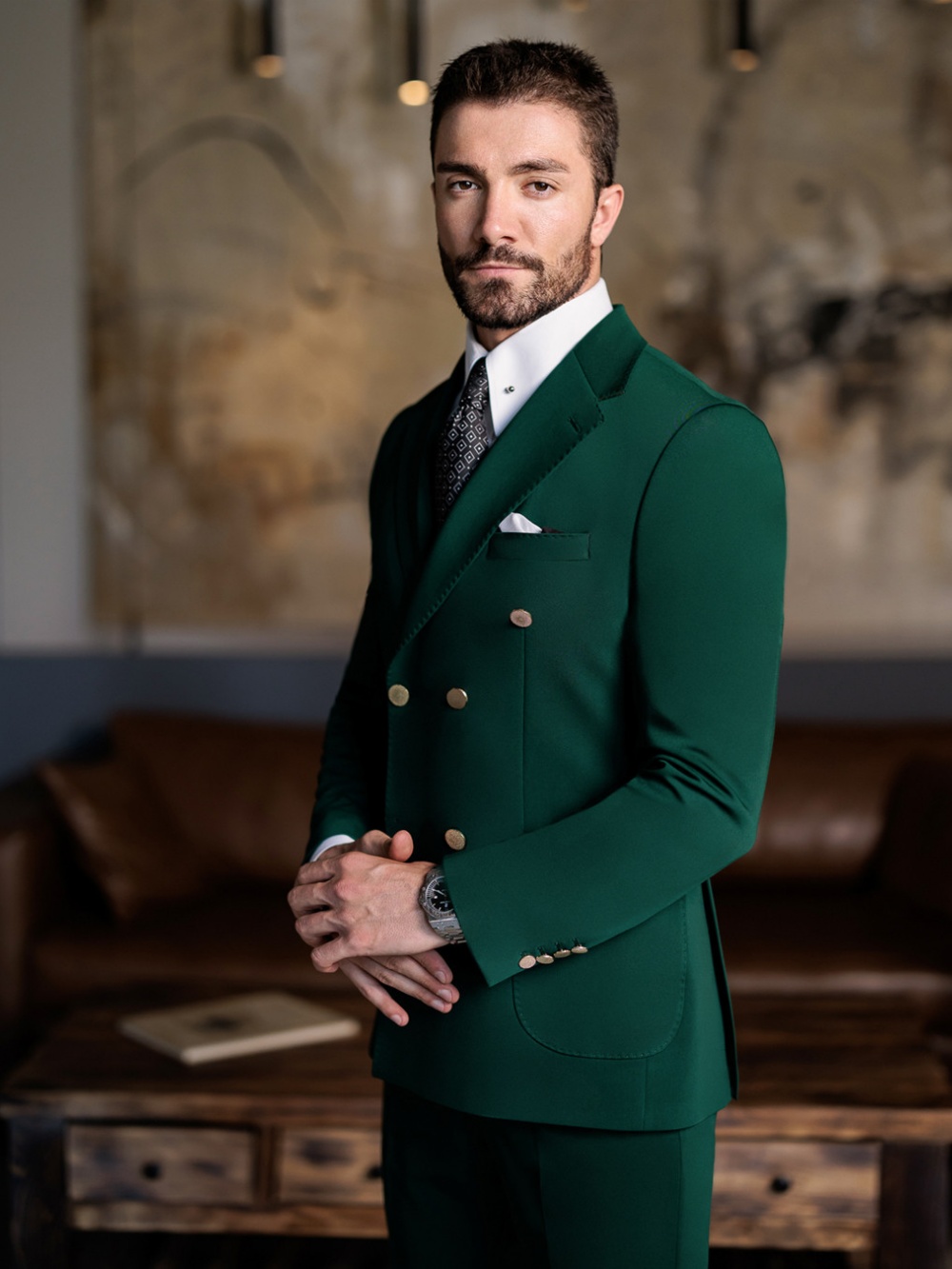 グリーンのフォーマルなメンズスリムフィットスーツ 2ピース  - Men Formal Wear Green のレビューと価格