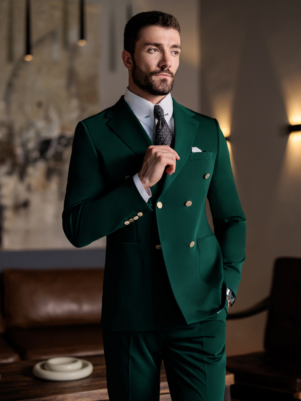 グリーンのフォーマルなメンズスリムフィットスーツ 2ピース  - Men Formal Wear Green のレビューと価格