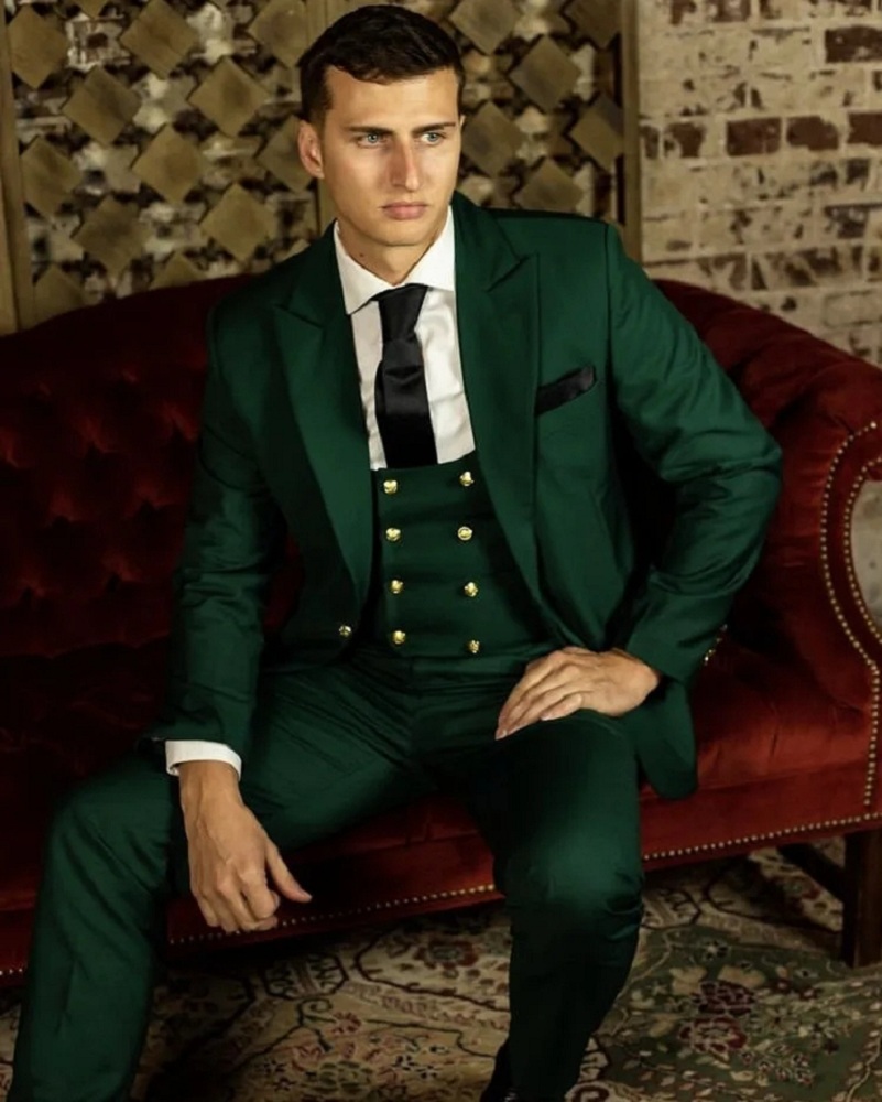 グリーンクラシックメンズスーツフォーマルウェディングパンツコ - Men Formal Wear Green のレビューと価格