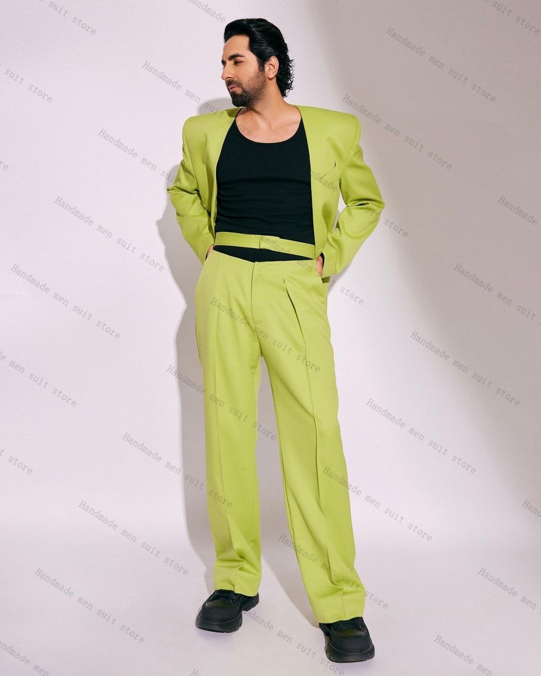 ファッショングリーンメンズスーツセット 2 ピースブレザー  - Men Formal Wear Green のレビューと価格