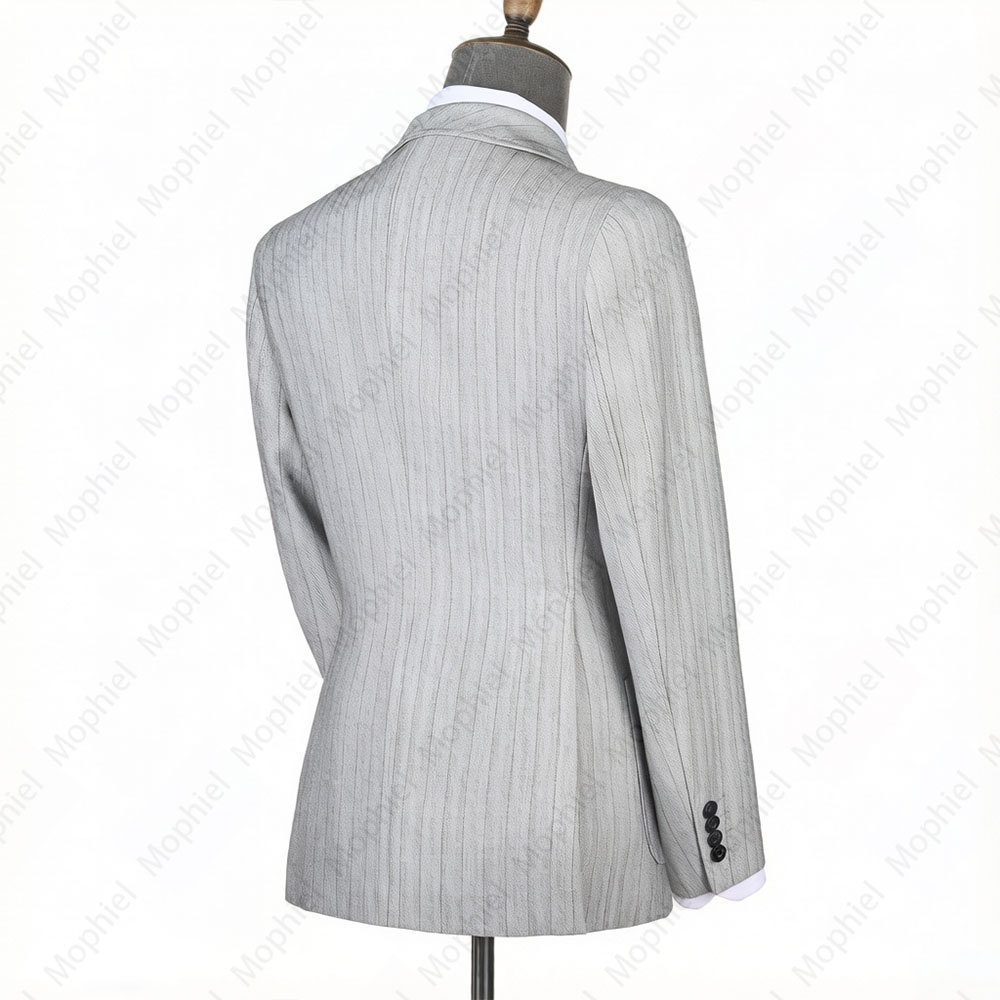 モフィエル ライトグレー メンズスーツ ストライプ ダブルブ - Formal Wear For Men In Wedding のレビューと価格