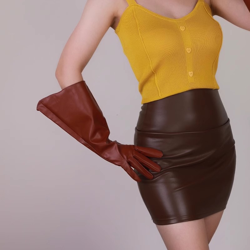 女性用PUレザーグローブ,ロングブラウン,38cm,r114 - Formal Glove Leather のレビューと価格