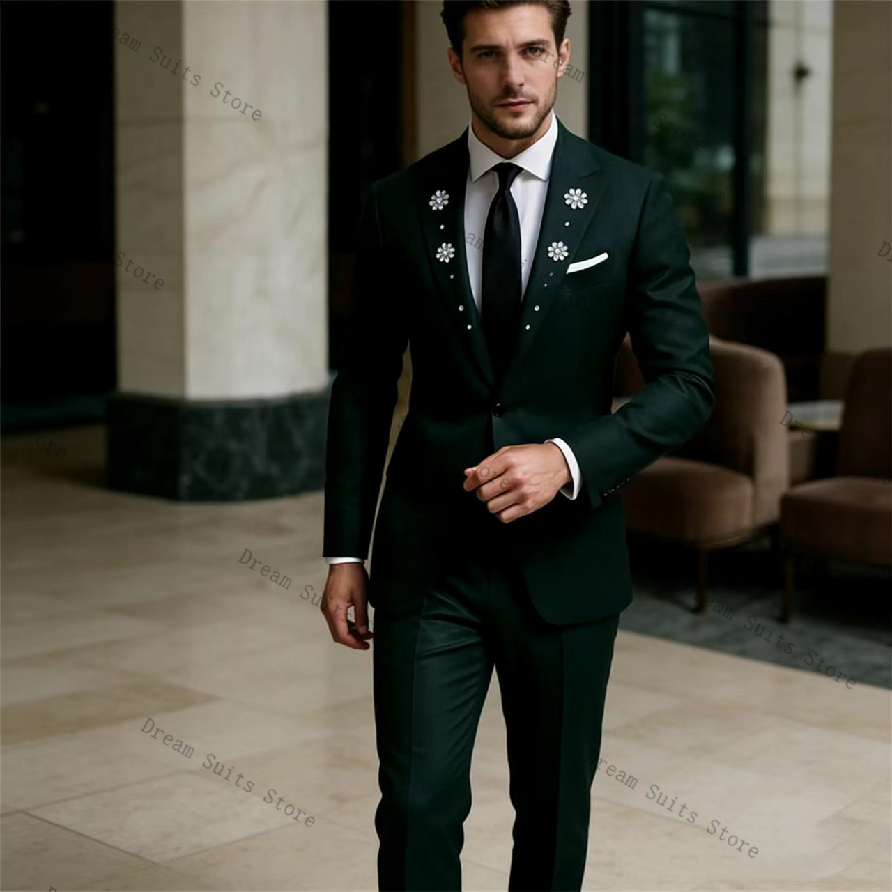クリスタルメンズスーツセット 2 ピースグリーンブレザー + - Men Formal Wear Green のレビューと価格
