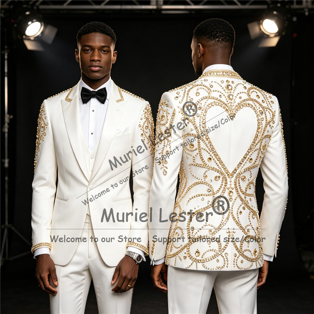 3ピースセット ゴールドダイヤモンドビーズスーツ メンズ ユ - Formal Wear For Men In Wedding のレビューと価格