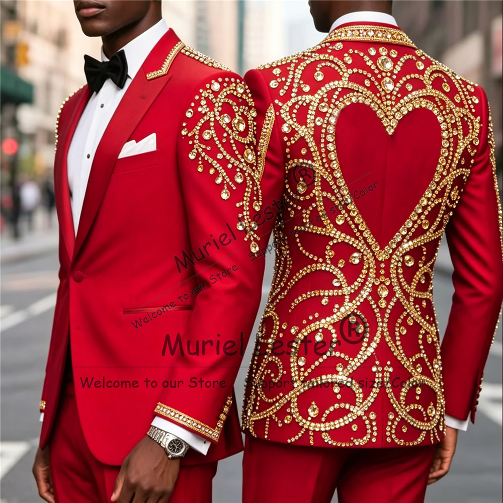3ピースセット ゴールドダイヤモンドビーズスーツ メンズ ユ - Formal Wear For Men In Wedding のレビューと価格