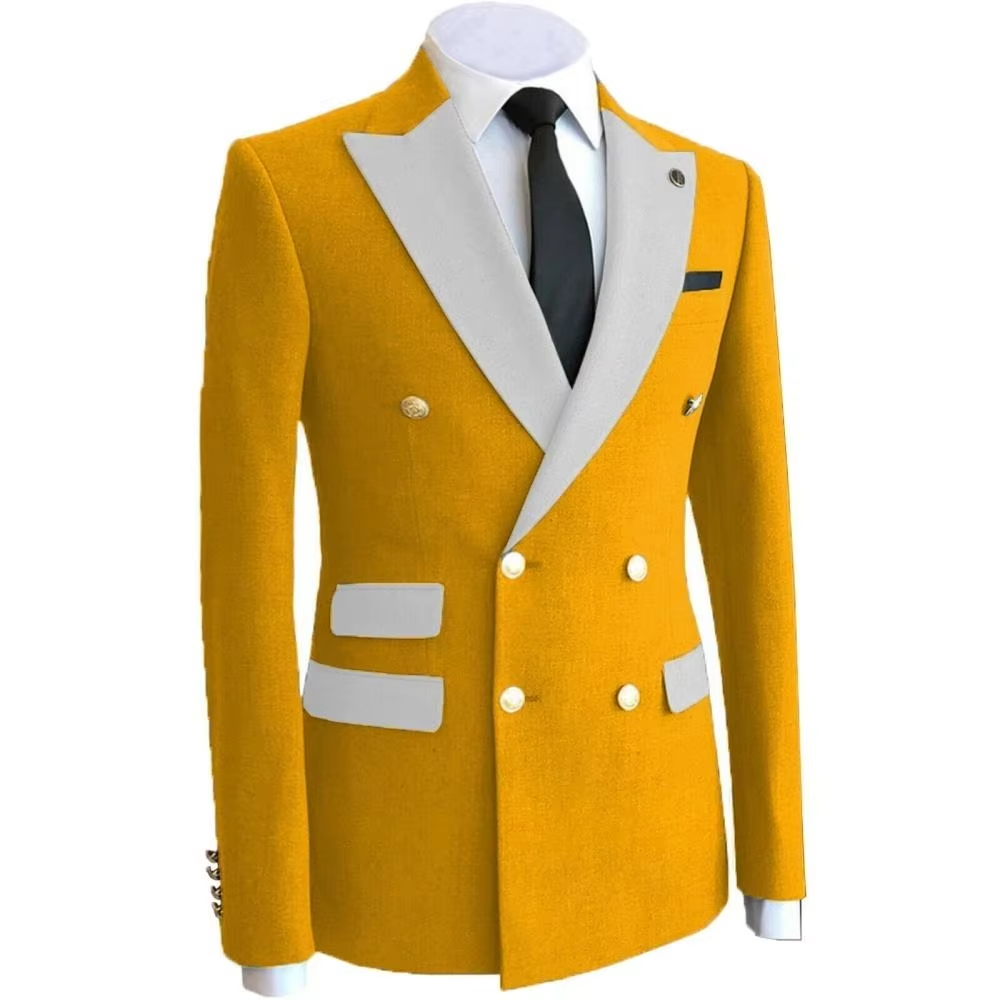 イエロービジネスグルームウェアオムパーティーダブルブレストコ - Formal Wear For Men Yellow のレビューと価格
