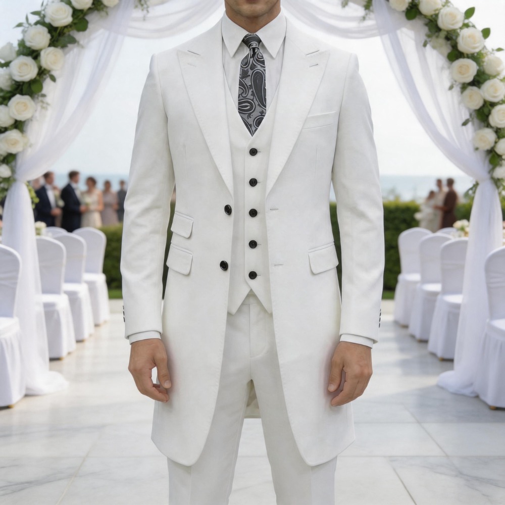 スリムフィット3ピースフォーマルメンズスーツ ロングジャケッ - Men Formal Wear For Wedding のレビューと価格