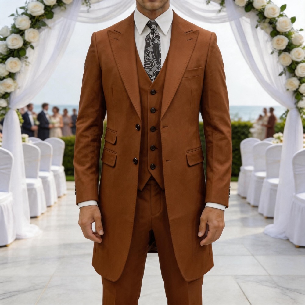 スリムフィット3ピースフォーマルメンズスーツ ロングジャケッ - Men Formal Wear For Wedding のレビューと価格