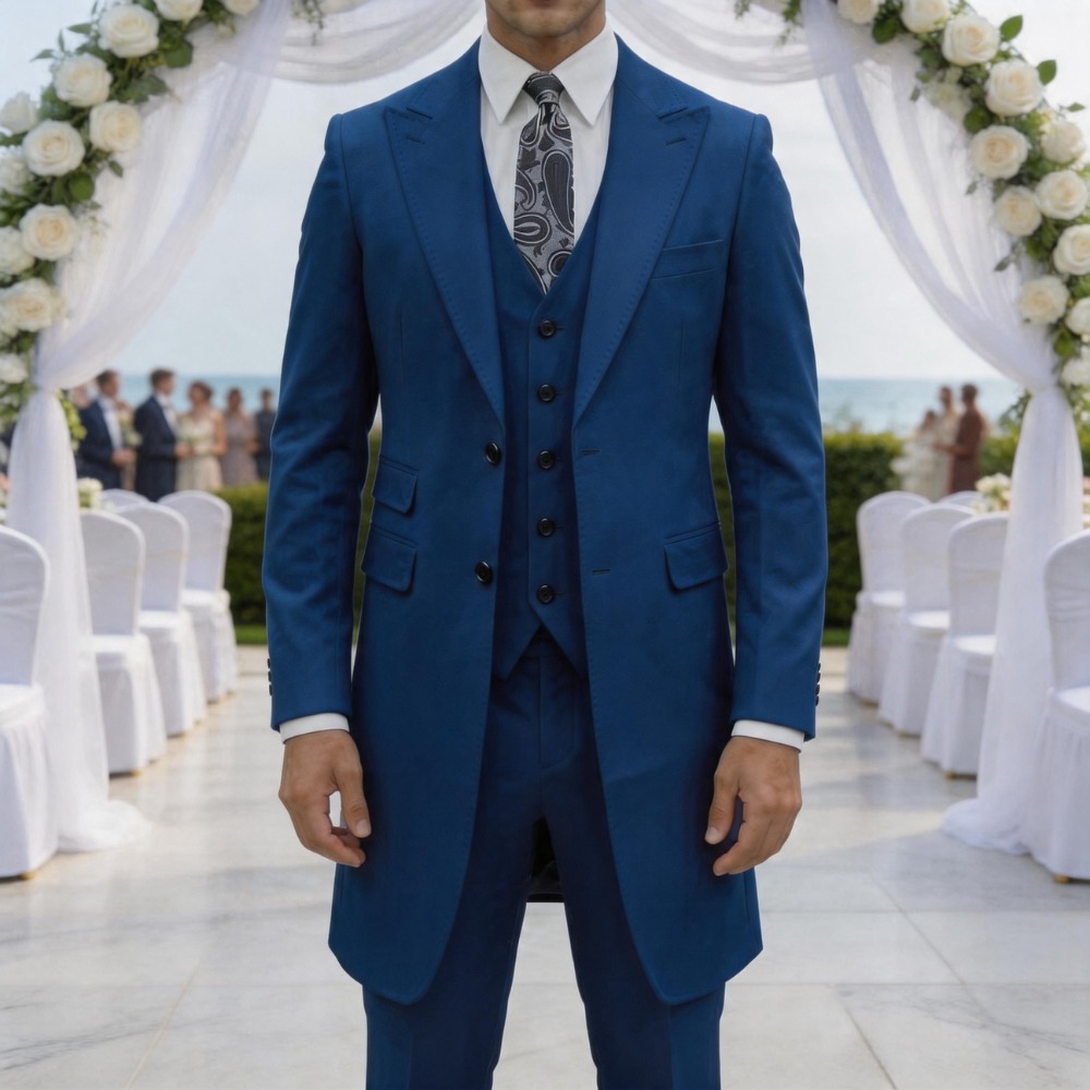 スリムフィット3ピースフォーマルメンズスーツ ロングジャケッ - Men Formal Wear For Wedding のレビューと価格