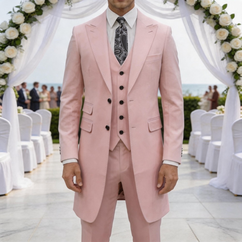 スリムフィット3ピースフォーマルメンズスーツ ロングジャケッ - Men Formal Wear For Wedding のレビューと価格