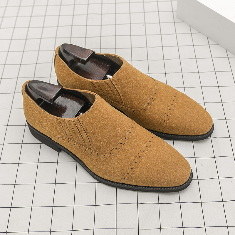 レトロメンズローファー黒黄色スエード男性ワンフットビジネスカ - Formal Wear For Men Yellow のレビューと価格