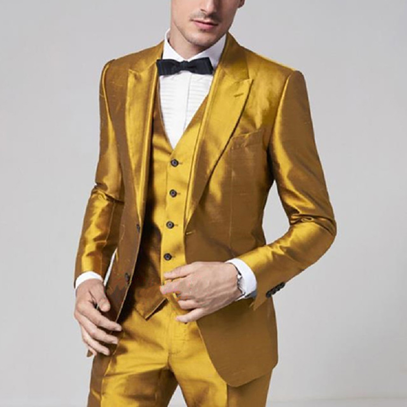 2025年 ゴールデンイエロー サテン メンズスーツ 3ピー - Formal Wear For Men Yellow のレビューと価格