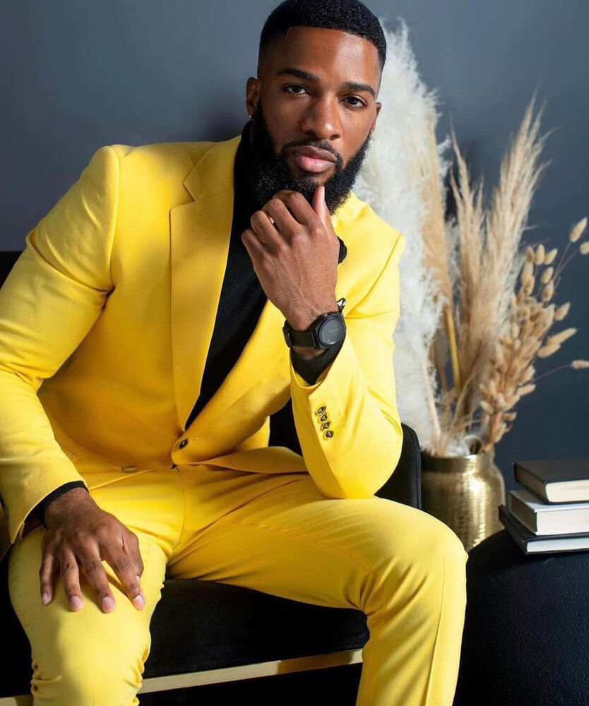 メンズ用、黄色のスーツ、スリムフィット、シングルブレスト、結 - Formal Wear For Men Yellow のレビューと価格