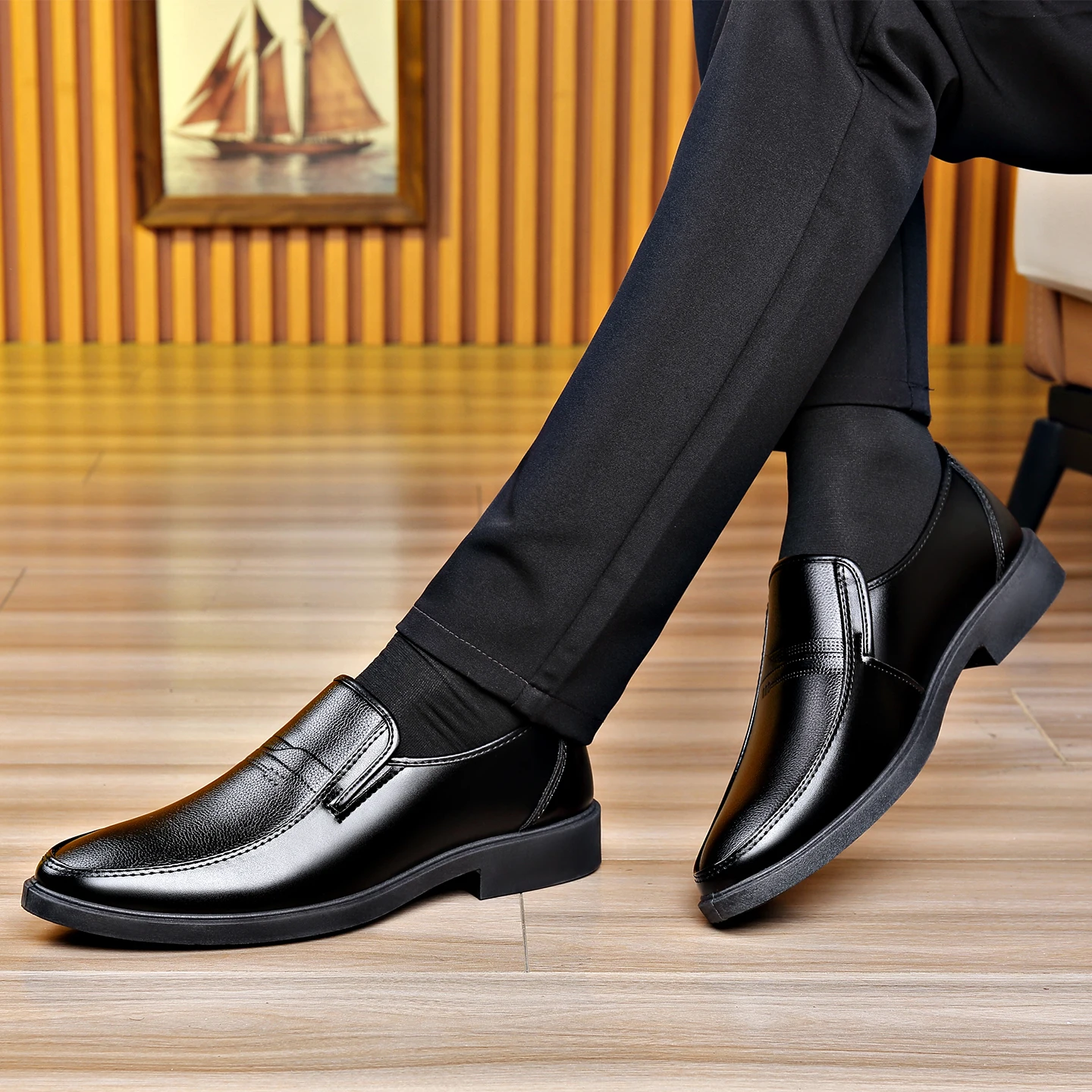 メンズ スリッポン ビジネス レザーシューズ ブラック ラウ - Men'S Formal Wear For Office のレビューと価格