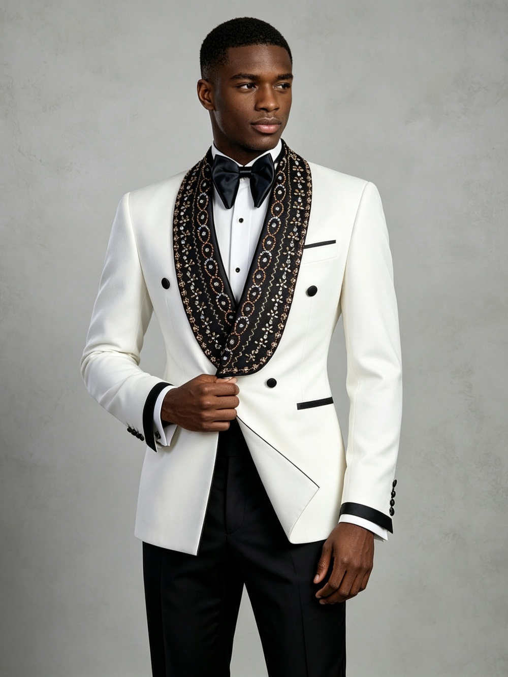 ダブルブレストメンズゴールデンビーズスーツセット 2ピース  - Formal Wear For Men In Wedding のレビューと価格