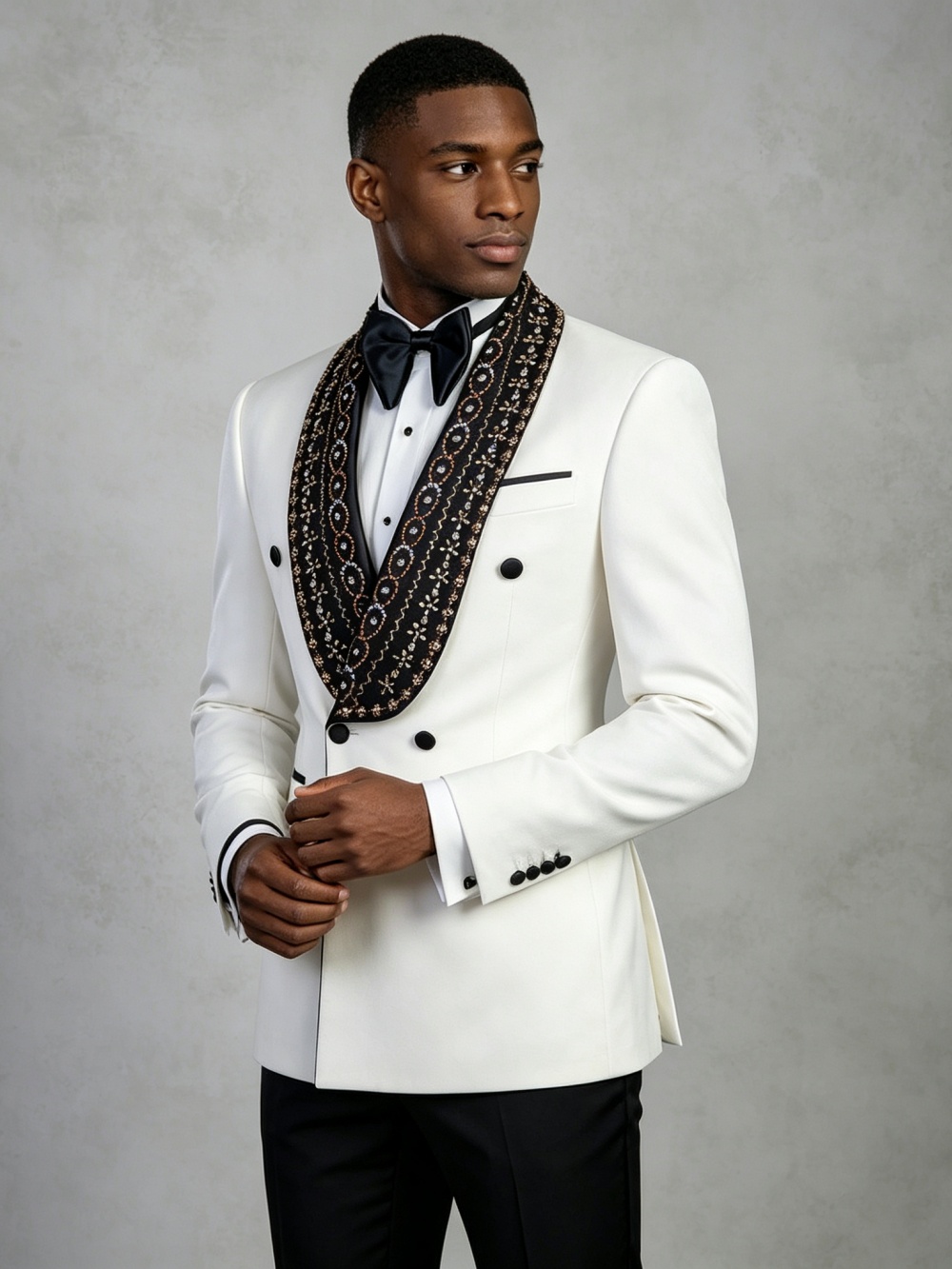 ダブルブレストメンズゴールデンビーズスーツセット 2ピース  - Formal Wear For Men In Wedding のレビューと価格
