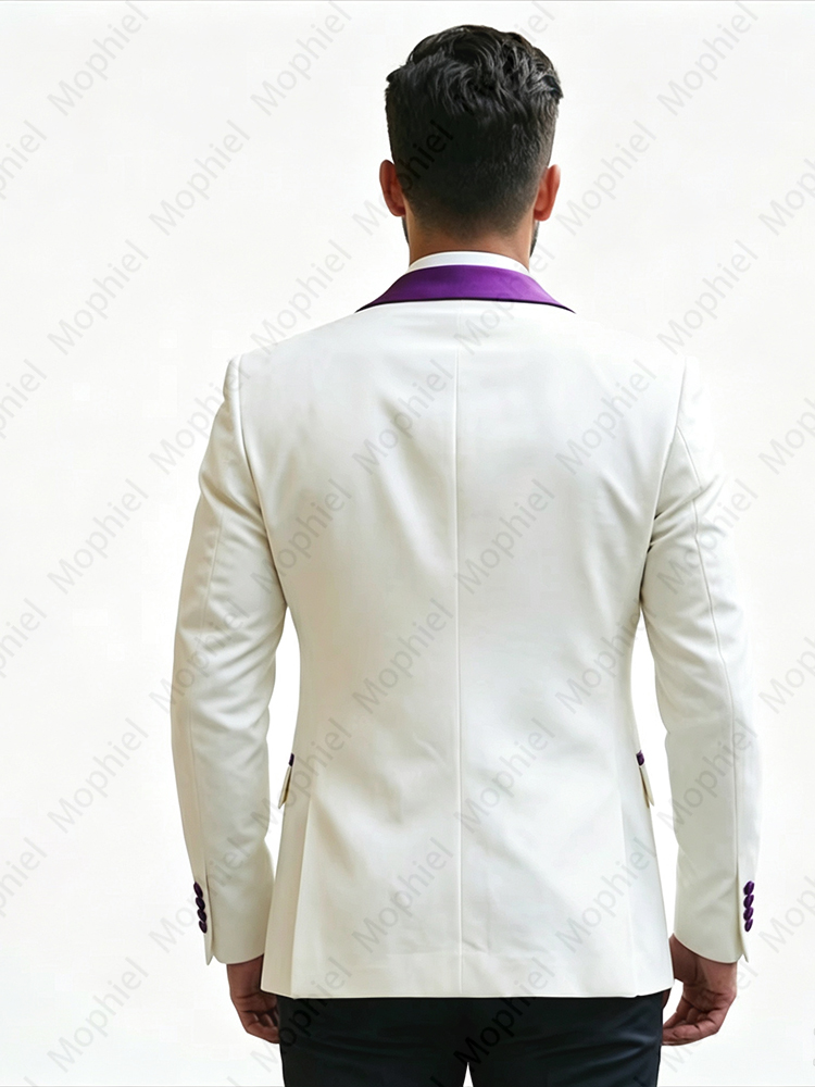 白いメンズスーツ3点セット、スリムフィット、ピークドラペル、 - Formal Wear For Men In Wedding のレビューと価格
