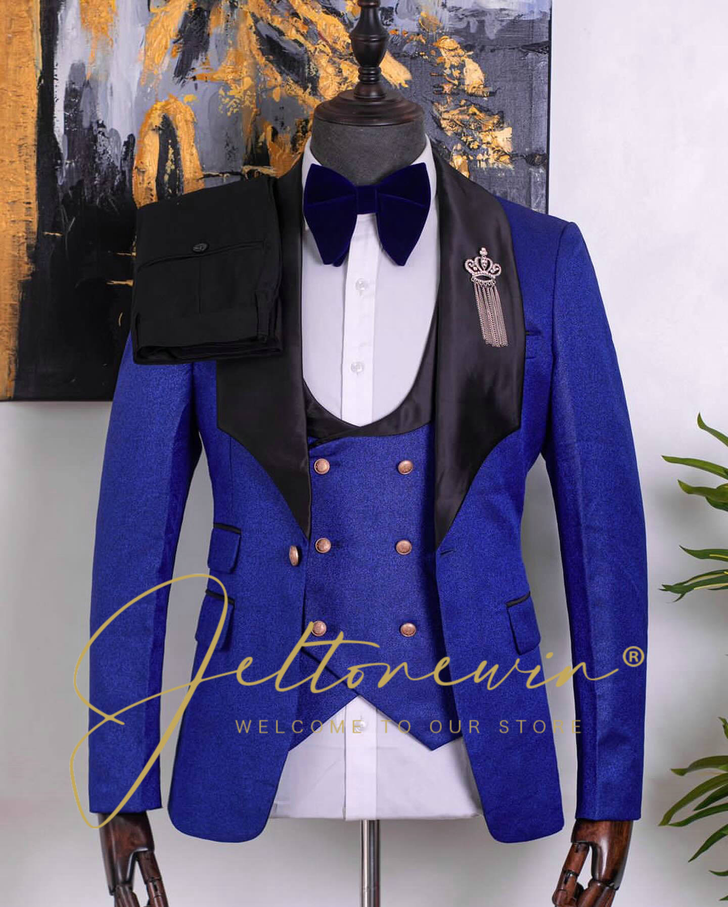 メンズグリーン3ピースタキシードスーツセット、ダブルブレスト - Men Formal Wear Green のレビューと価格