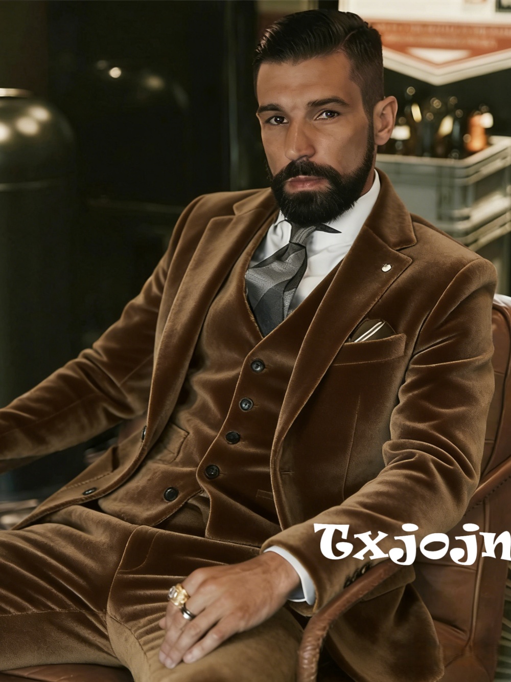 メンズベルベットスーツ3ピースダンスプロムウェアノッチドラペ - Formal Wear For Men In Wedding のレビューと価格