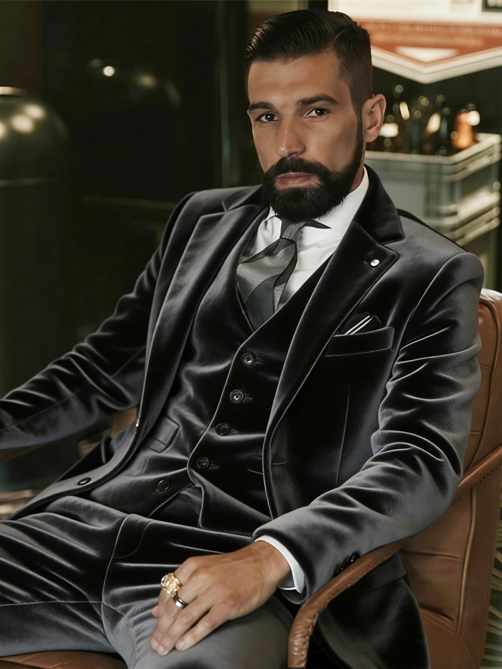メンズベルベットスーツ3ピースダンスプロムウェアノッチドラペ - Formal Wear For Men In Wedding のレビューと価格