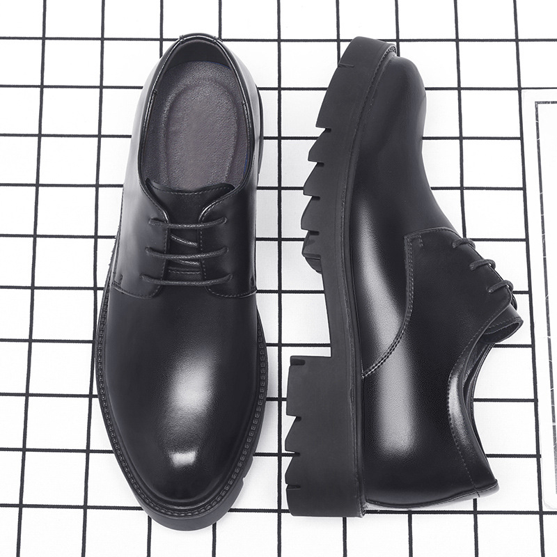 メンズブラックレザーレースアップドレスシューズ、厚底プラット - Men'S Formal Wear For Office のレビューと価格