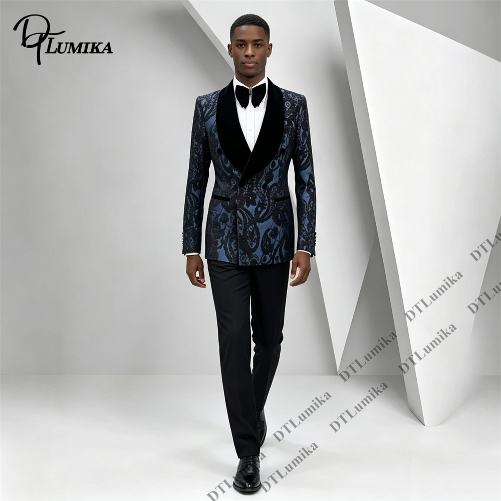 2ピースペイズリージャカードタキシードスーツブラックベルベッ - Men'S Formal Wear For Office のレビューと価格