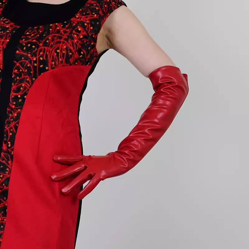 レディース ランウェイファッション レッド PUレザー ロン - Formal Glove Leather のレビューと価格