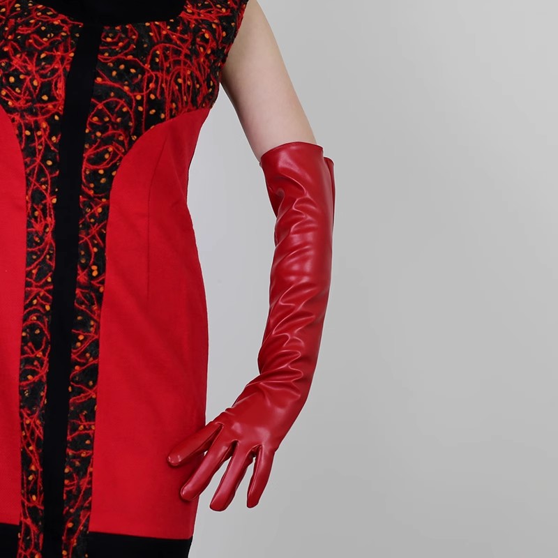 レディース ランウェイファッション レッド PUレザー ロン - Formal Glove Leather のレビューと価格
