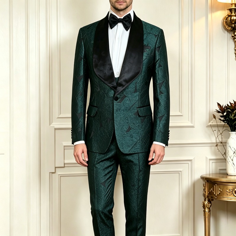 男性の結婚式のプロムスーツダークグリーンスリムフィットタキシ - Men Formal Wear Green のレビューと価格